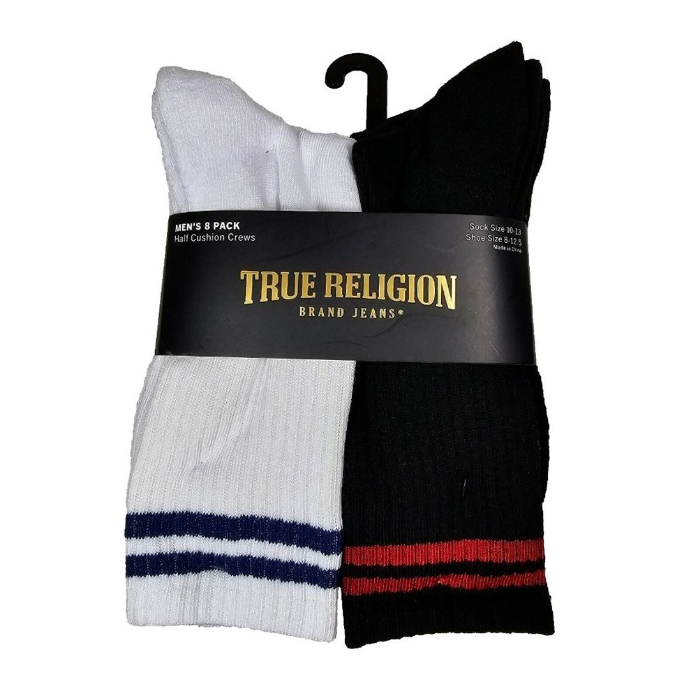 True Religion men’s 8 pack Half cushion crews 10-13 shoes size 8-12 M136TR NWT